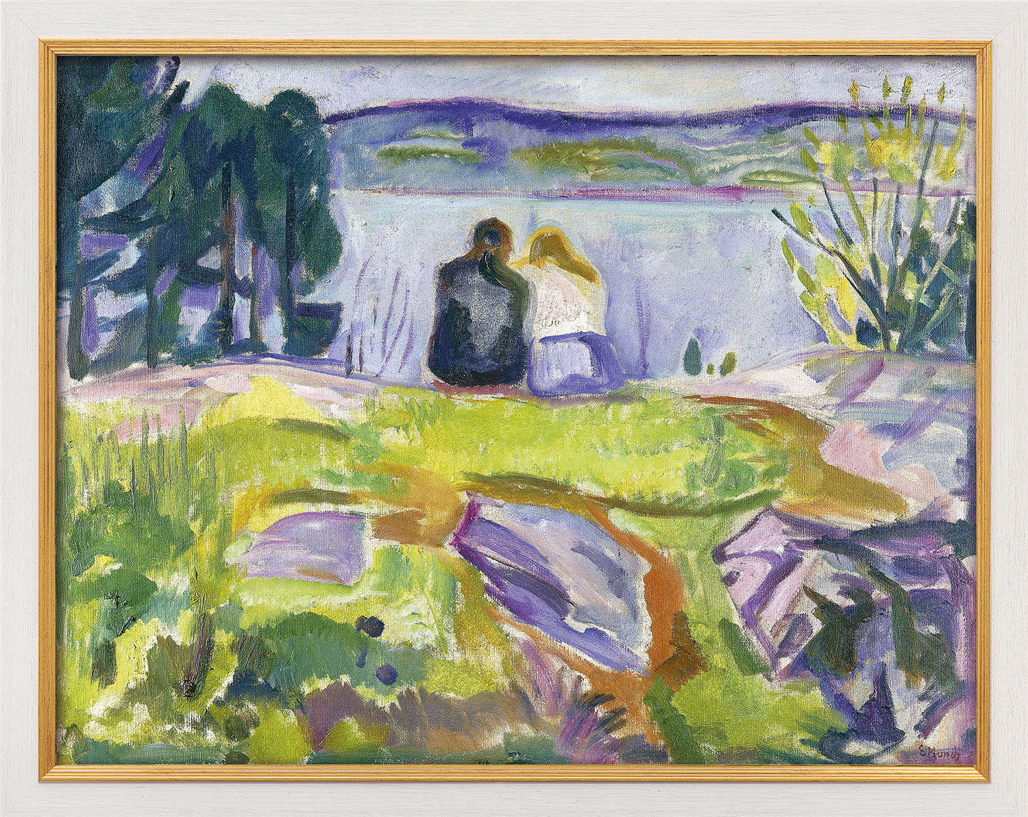 Edvard Munch: Bild 'Frühling (Liebespaar am Ufer)' (1911-13), gerahmt