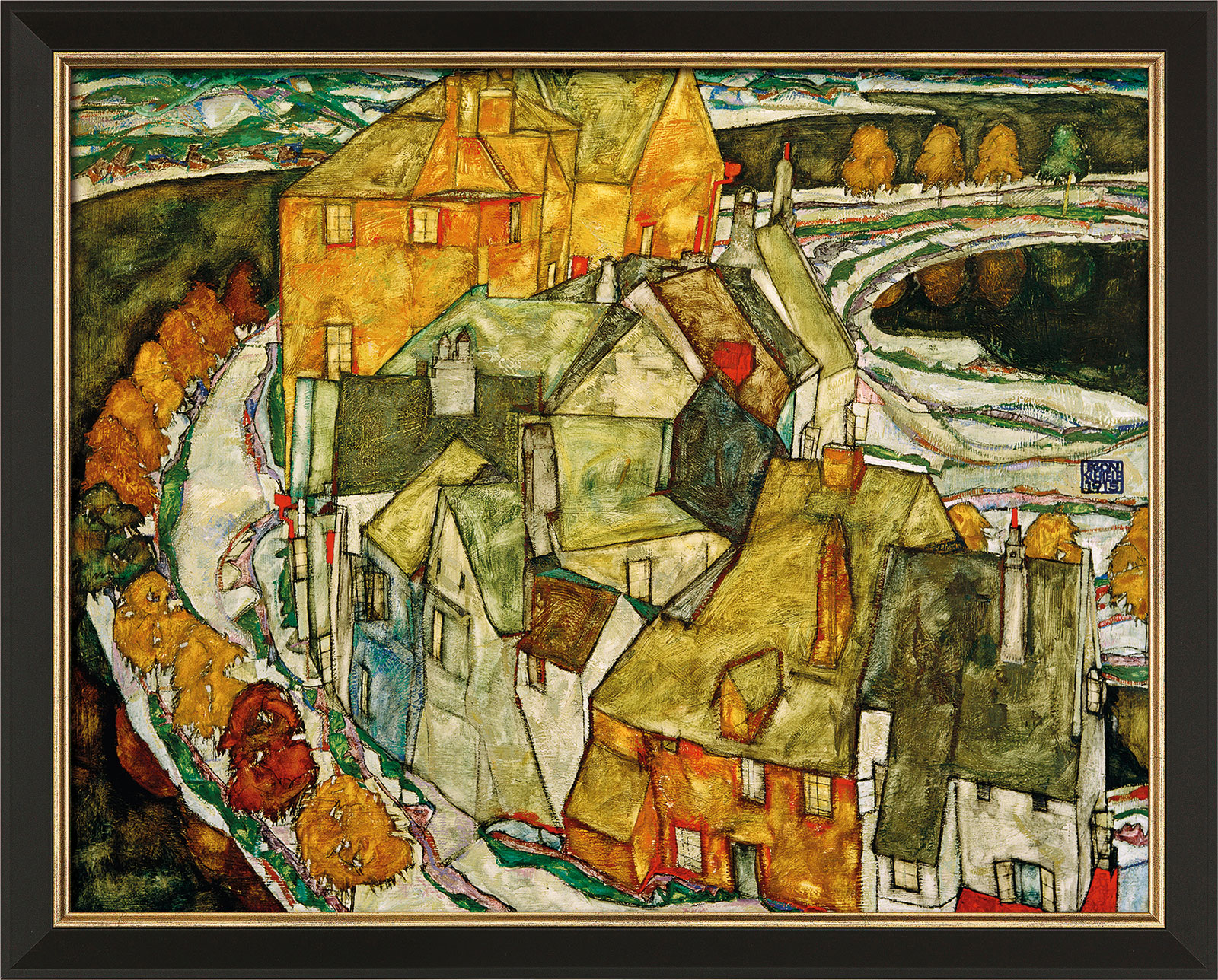 Egon Schiele: Bild 'Der Häuserbogen (Inselstadt)' (1915), gerahmt