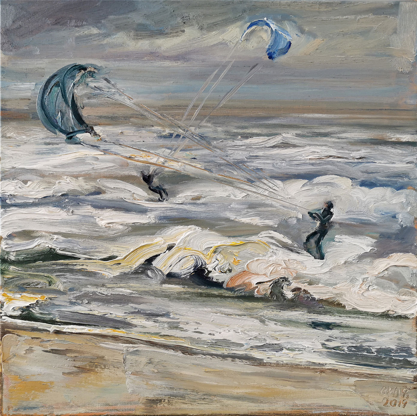 Sibylle Bross: Bild 'Kitesurfer II' (2019) (Original / Unikat), auf Keilrahmen