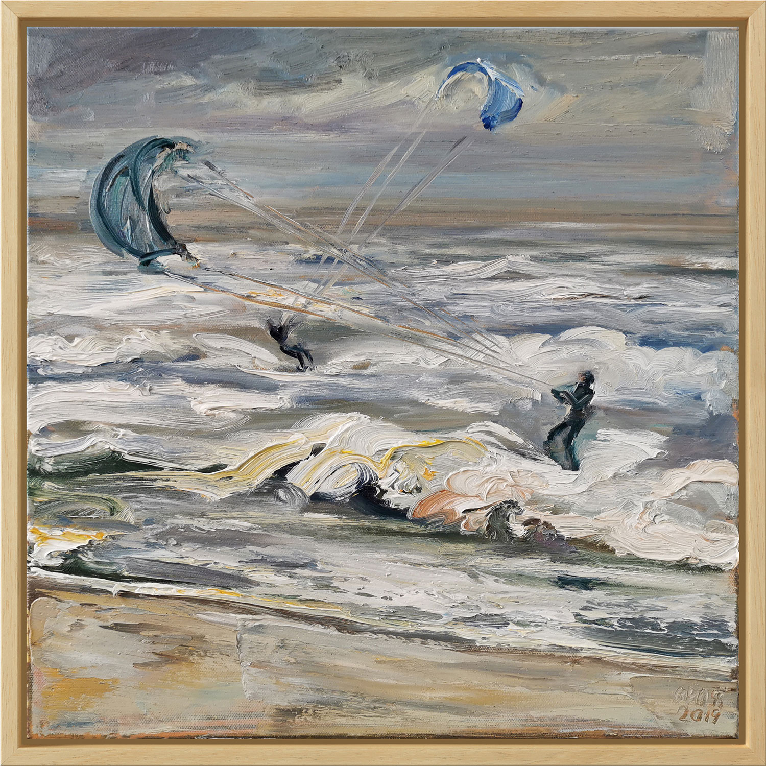 Sibylle Bross: Bild 'Kitesurfer II' (2019) (Original / Unikat), gerahmt