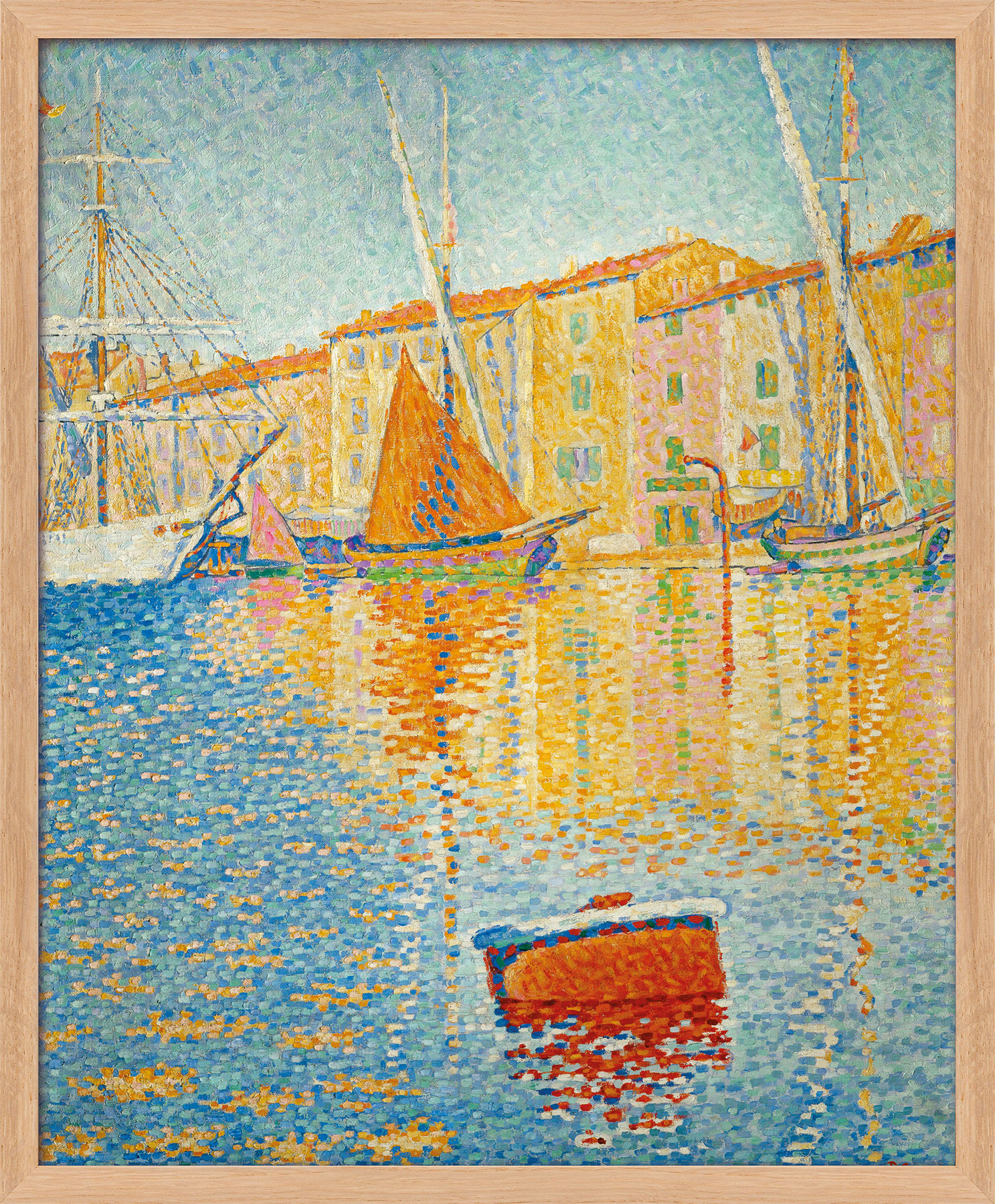 Paul Signac: Bild 'La Bouée rouge (Die rote Boje im Hafen von Saint-Tropez)' (1895), Version naturfarben gerahmt