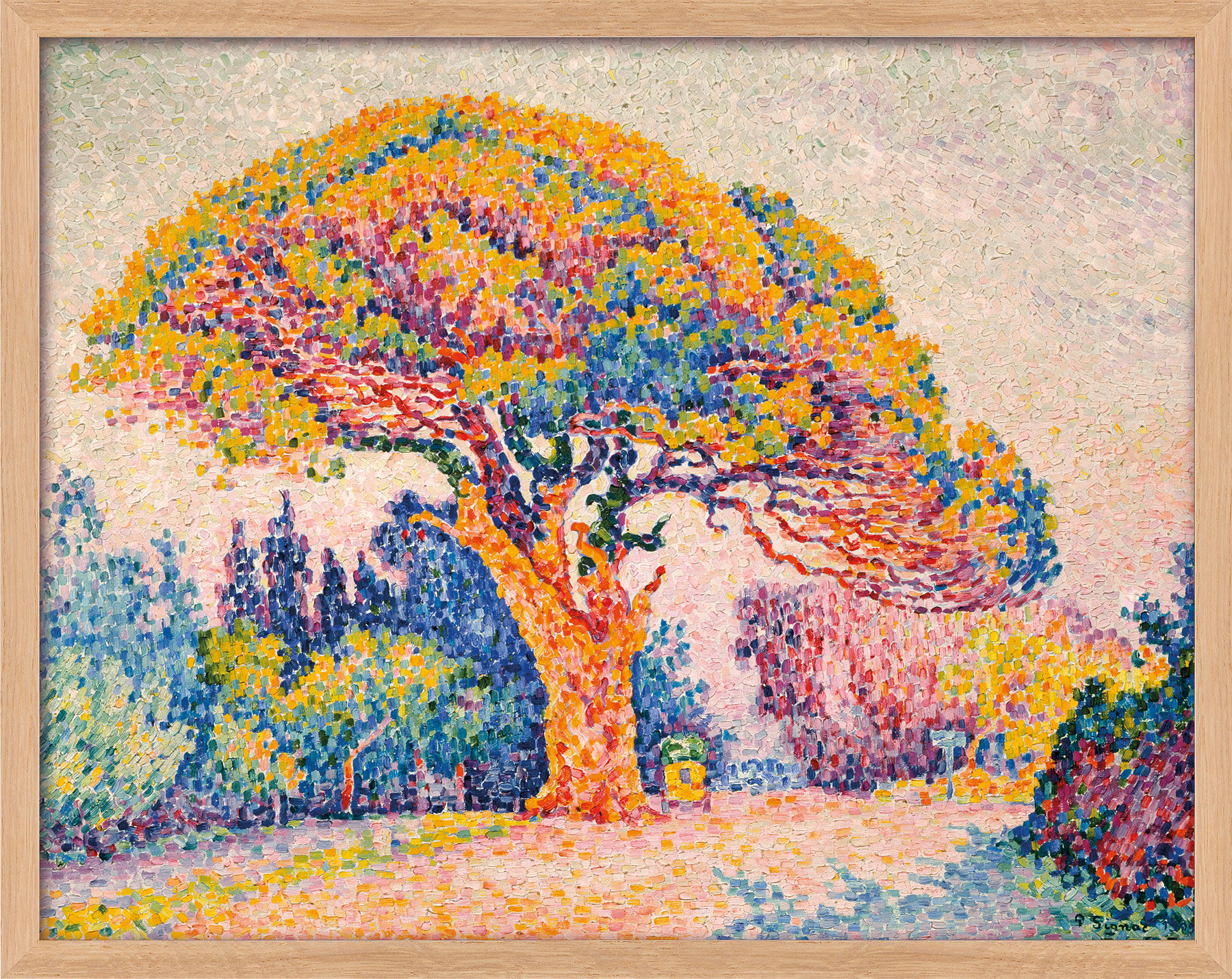 Paul Signac: Bild 'Die Pinie von Bertaud (bei Saint-Tropez)' (1909), Version naturfarben gerahmt