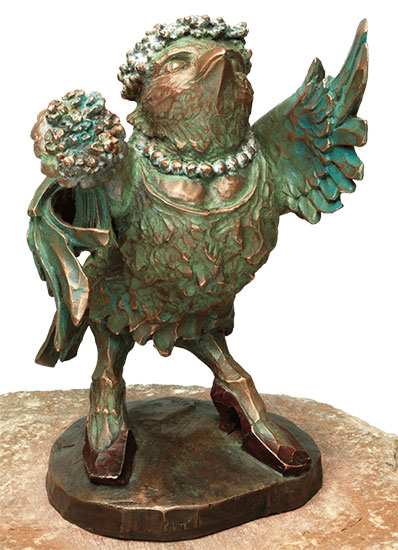 Gartenskulptur 'Die Braut: Die Amsel' - aus 'Die Vogelhochzeit', Bronze