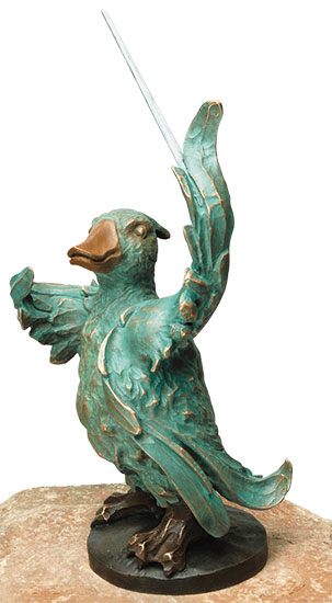 Gartenskulptur 'Die Kapelle: Die Gans' - aus 'Die Vogelhochzeit', Bronze