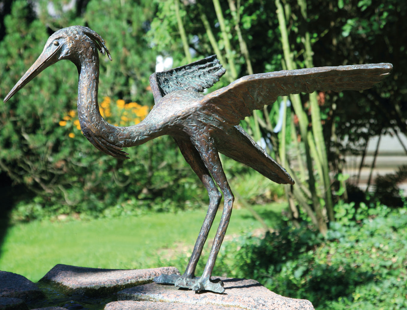 Ernst Günzkofer: Gartenskulptur 'Fischreiher', Bronze