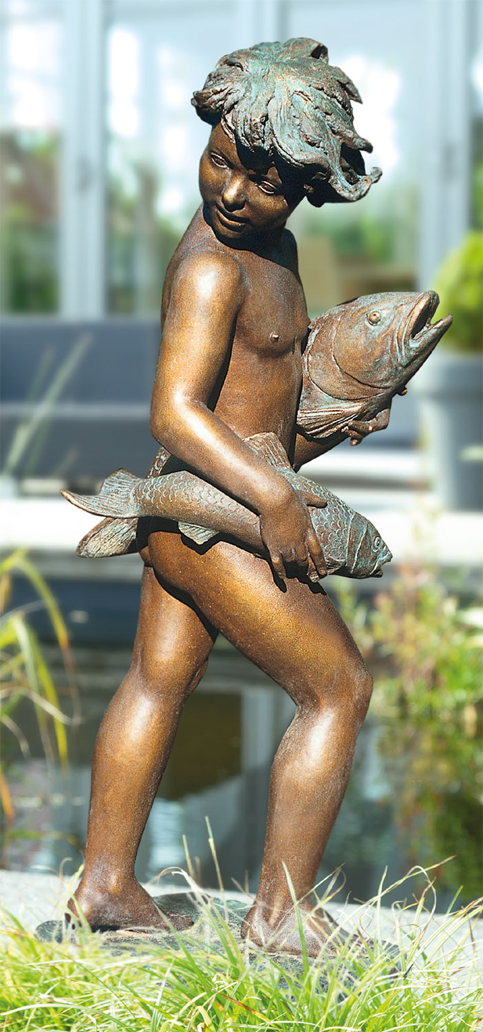 Erwin A. Schinzel: Gartenskulptur 'Fischdieb', Bronze