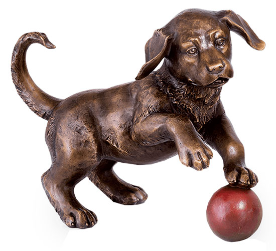 Gartenskulptur 'Hund mit Ball', Bronze