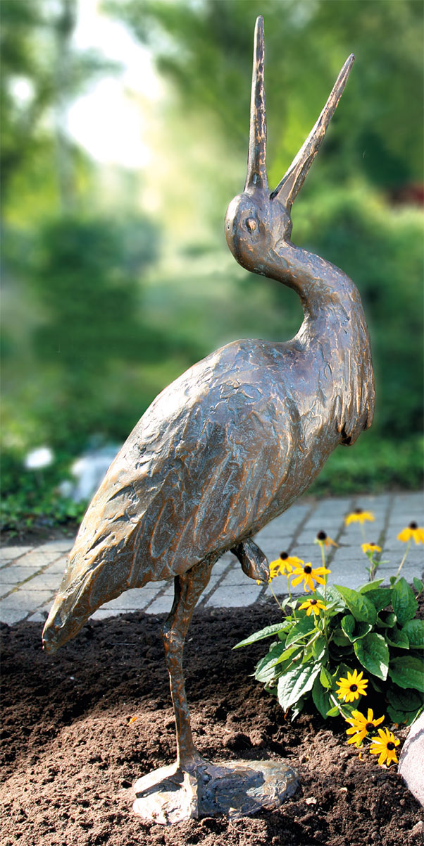 Peter Roman Heid: Gartenskulptur 'Storch, klappernd', Bronze