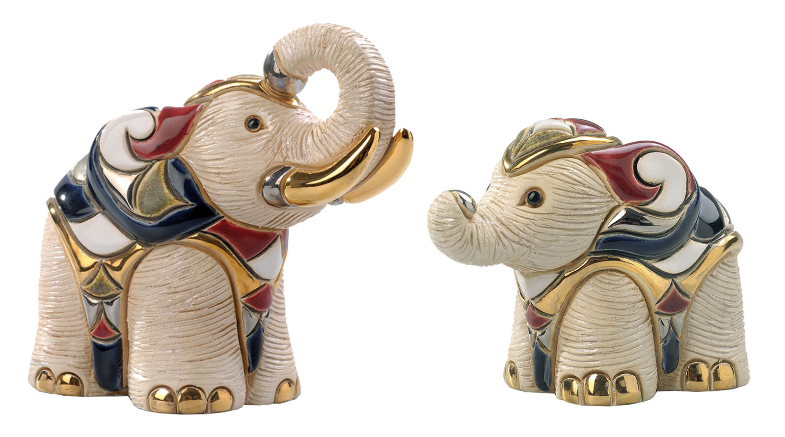 2 Keramikfiguren 'Weißer Elefant und Baby' im Set