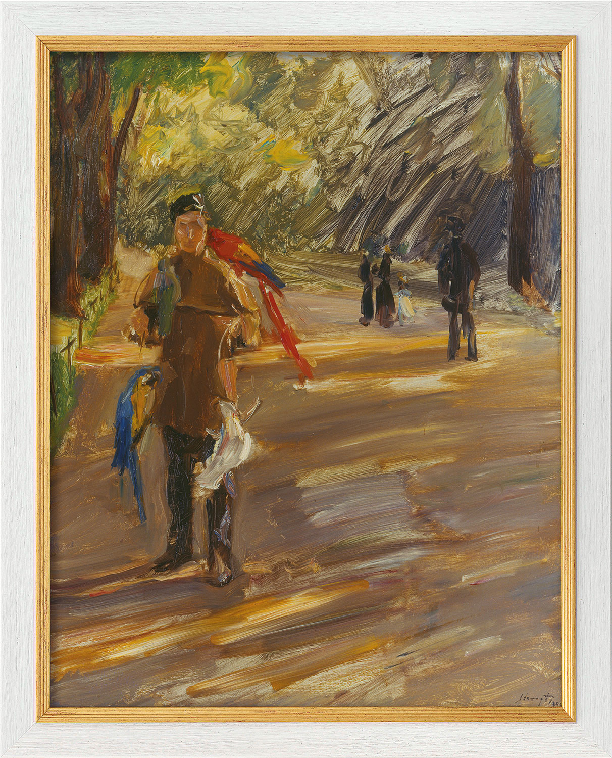 Max Slevogt: Bild 'Papageienmann' (1901), Version weiß-goldfarben gerahmt