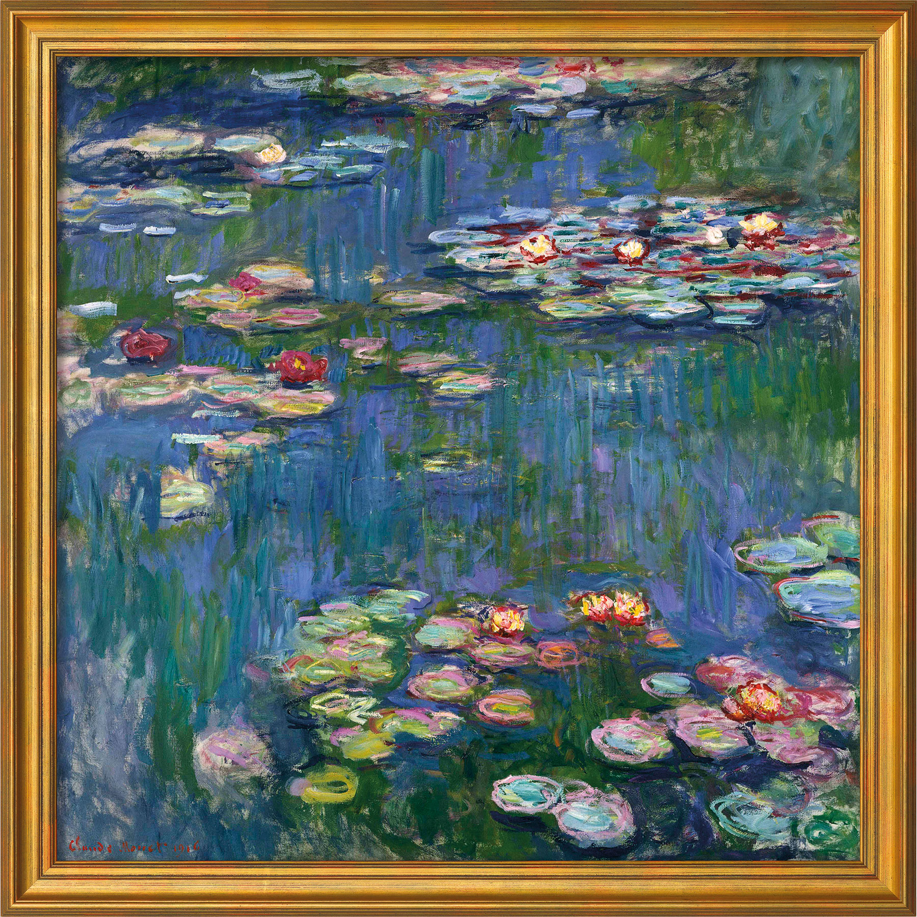 Claude Monet: Bild 'Seerosen' (1916), Version goldfarben gerahmt
