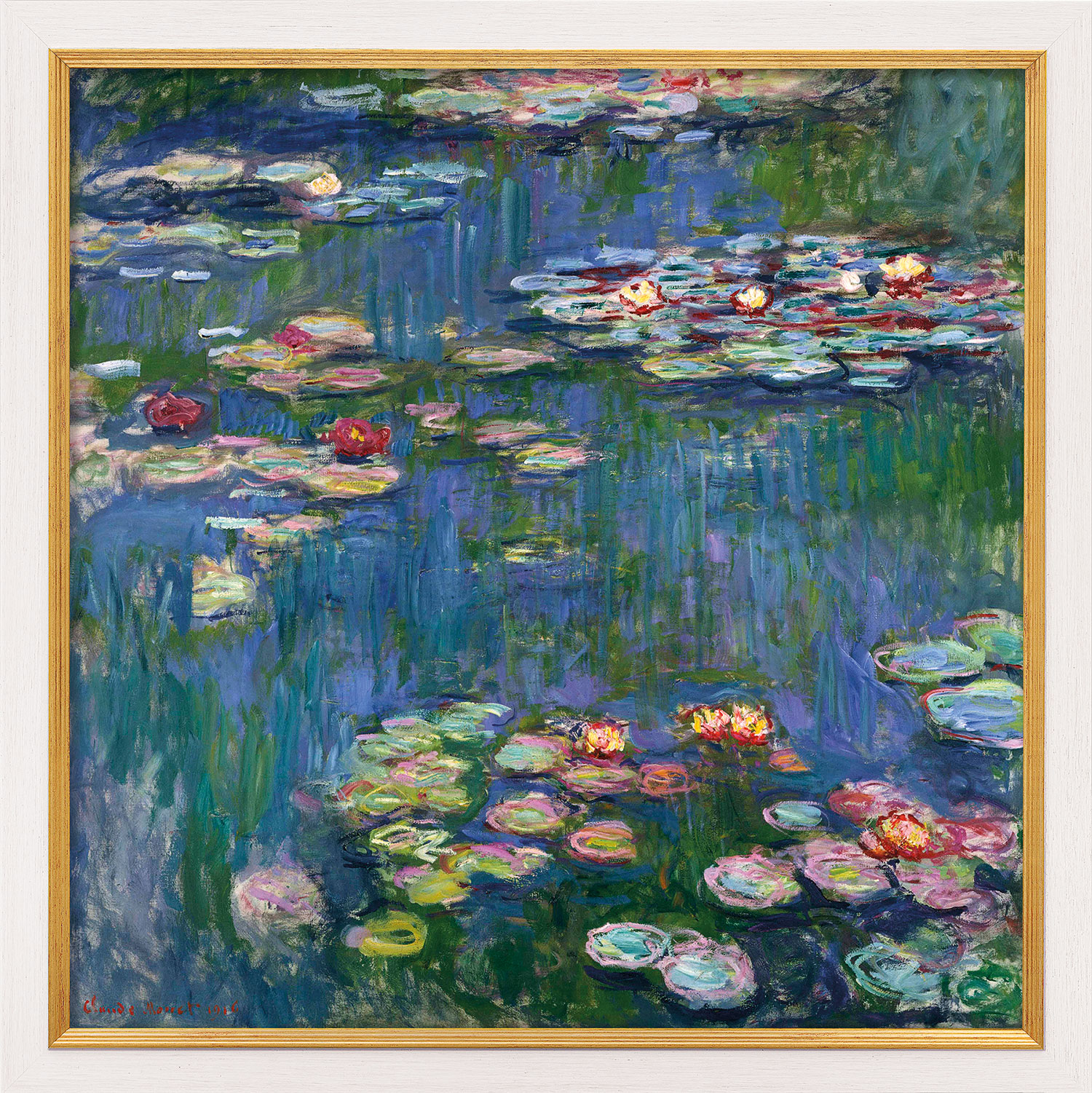 Claude Monet: Bild 'Seerosen' (1916), Version weiß-goldfarben gerahmt