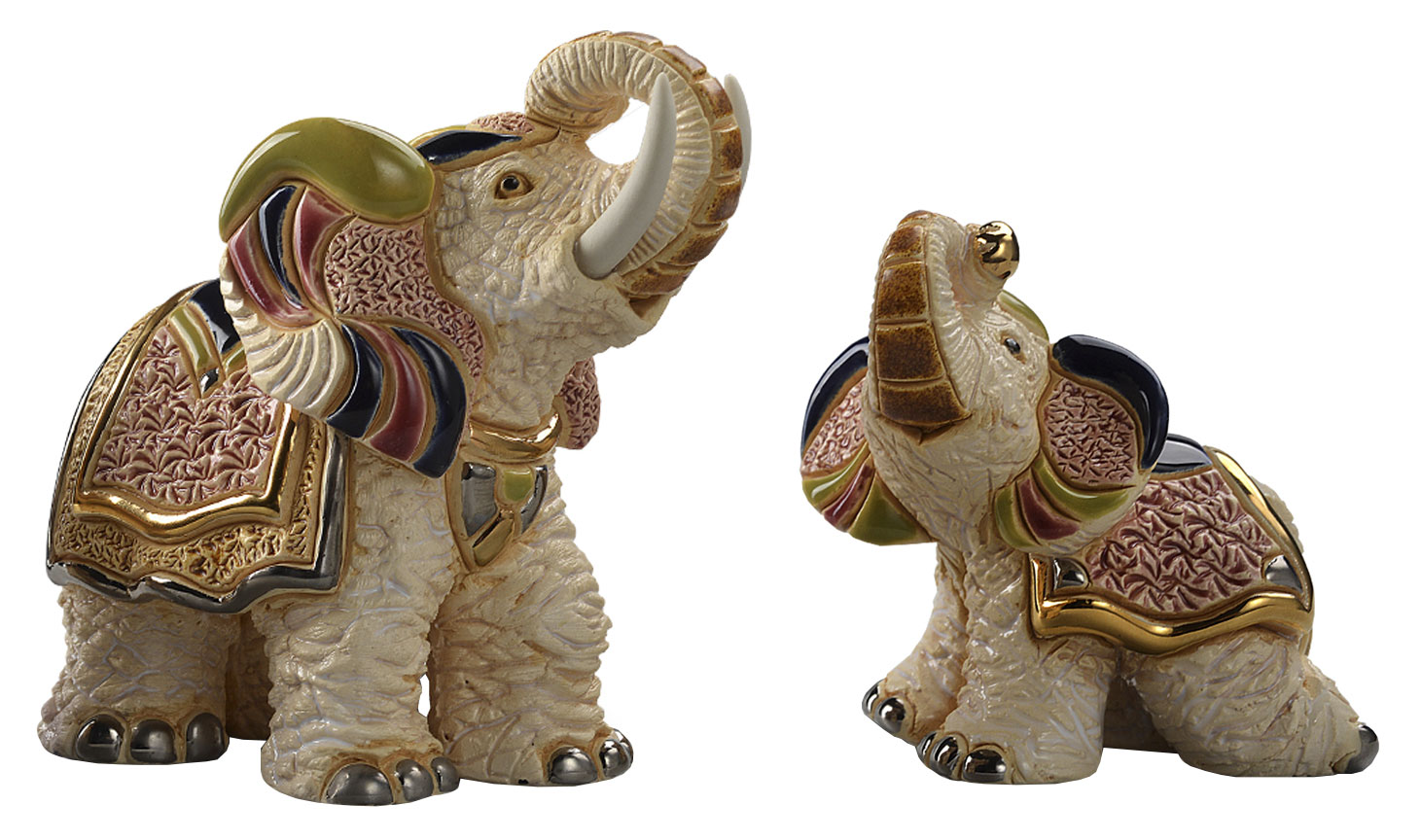 2 Keramikfiguren 'Weißer indischer Elefant' im Set