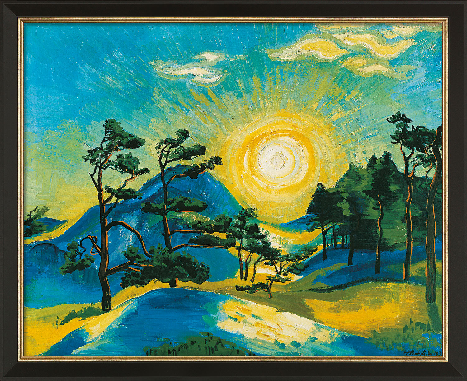 Max Pechstein: Bild 'Aufgehende Sonne' (1933), Version schwarz gerahmt