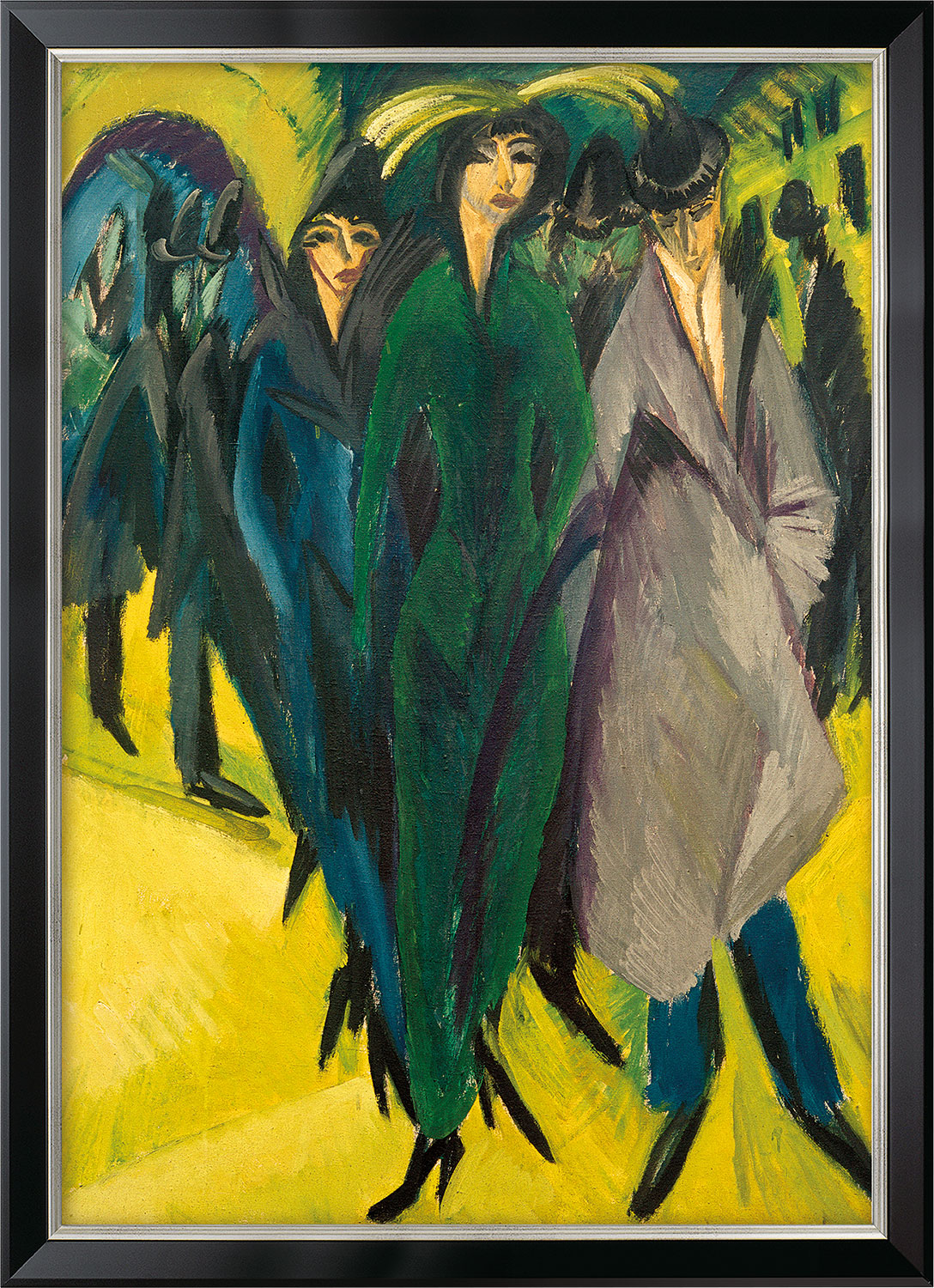 Ernst Ludwig Kirchner: Bild 'Frauen auf der Straße' (1915), Version schwarz-silberfarben gerahmt