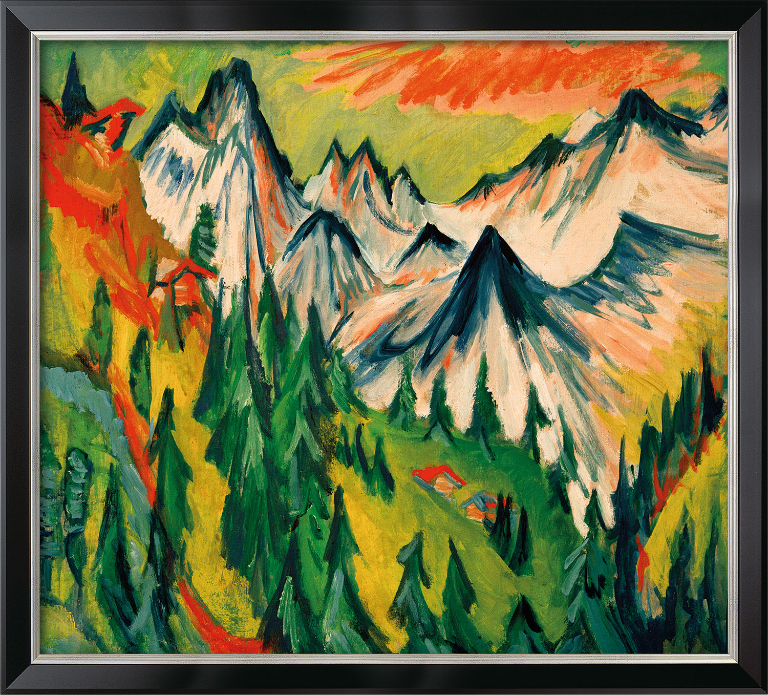 Ernst Ludwig Kirchner: Bild 'Berggipfel' (1918), Version schwarz-silberfarben gerahmt