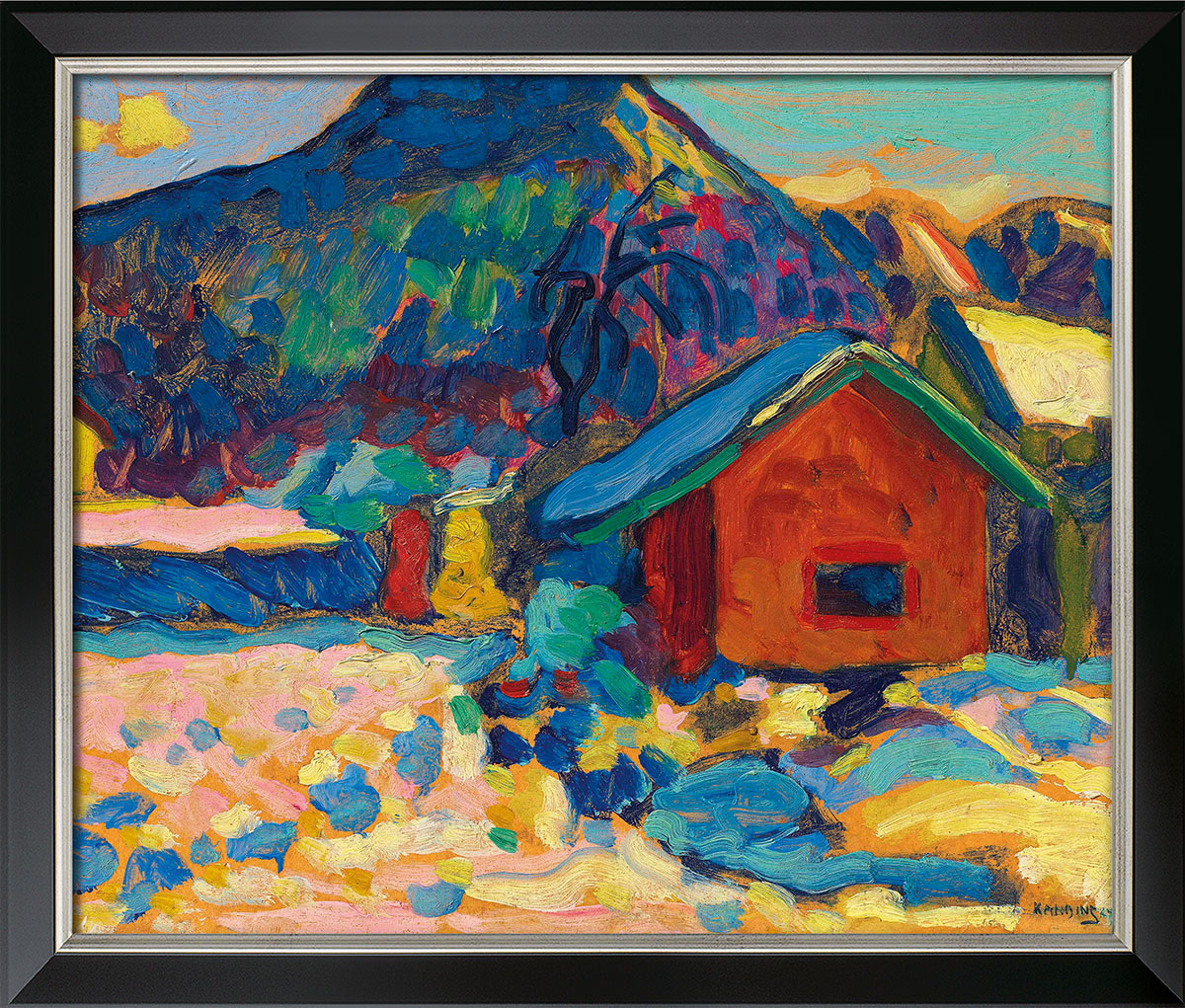 Wassily Kandinsky: Bild 'Winterstudie mit Berg' (1908), gerahmt