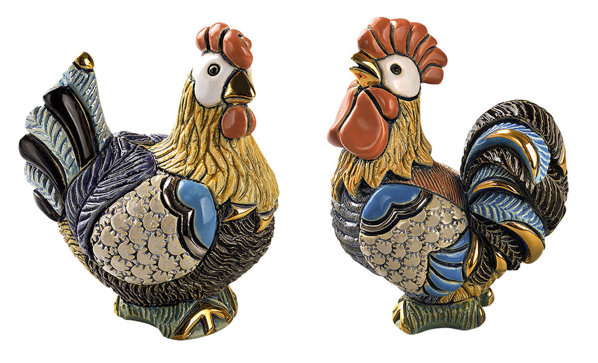2 Keramikfiguren 'Hahn und Henne' im Set