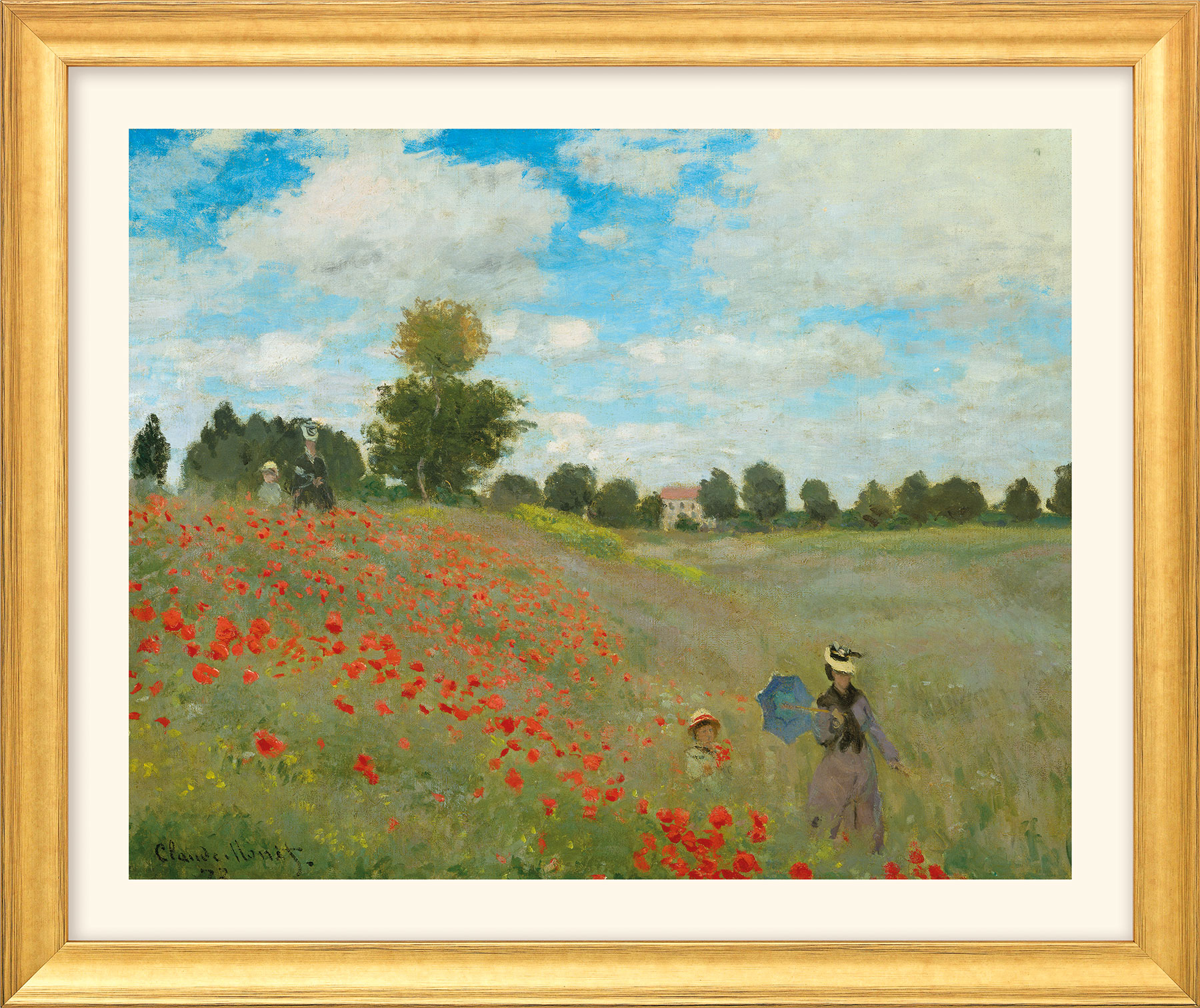 Claude Monet: Bild 'Les coquelicots à Argenteuil (Das Mohnfeld bei Argenteuil)' (1873), Version goldfarben gerahmt