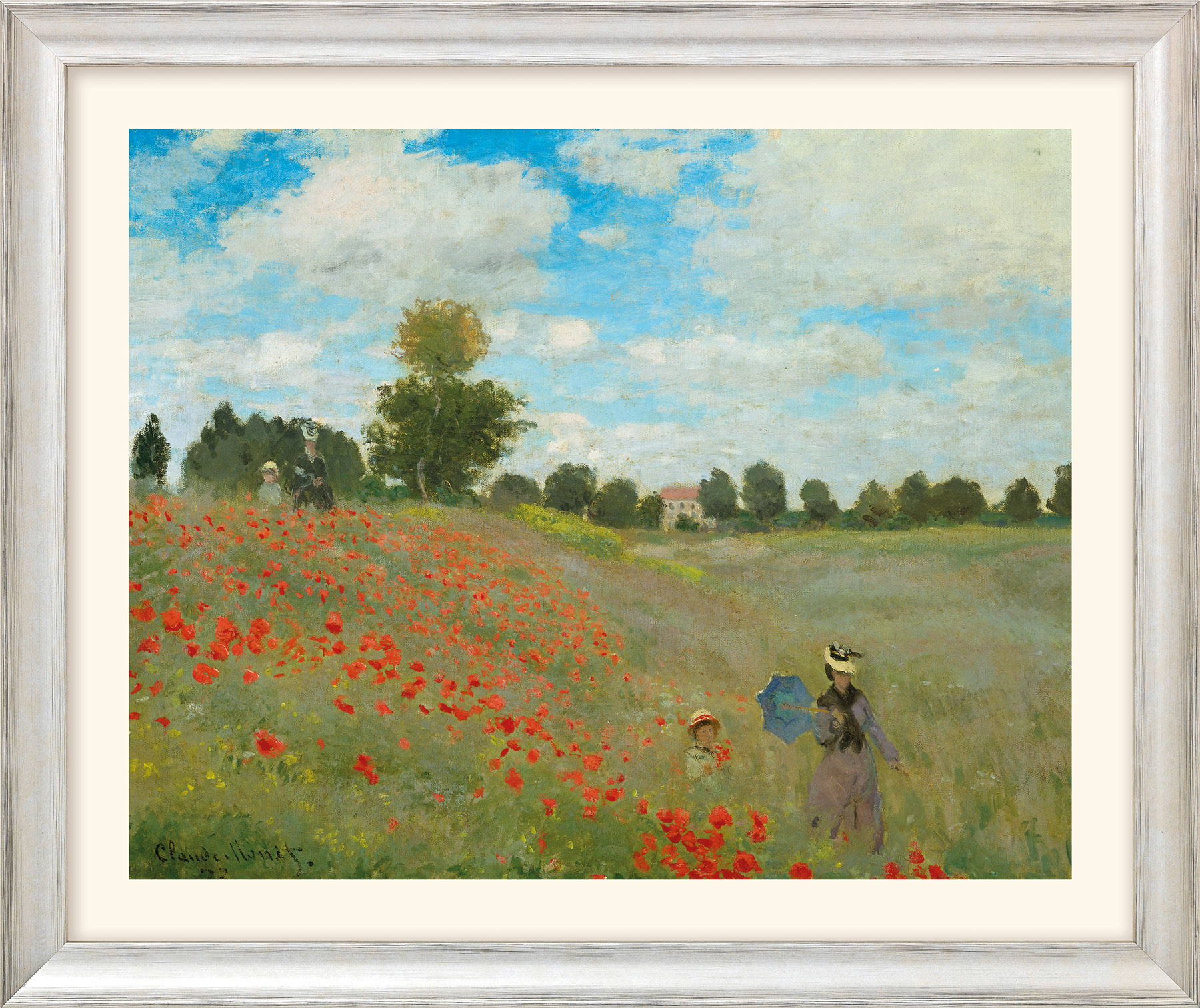 Claude Monet: Bild 'Les coquelicots à Argenteuil (Das Mohnfeld bei Argenteuil)' (1873), Version silberfarben gerahmt
