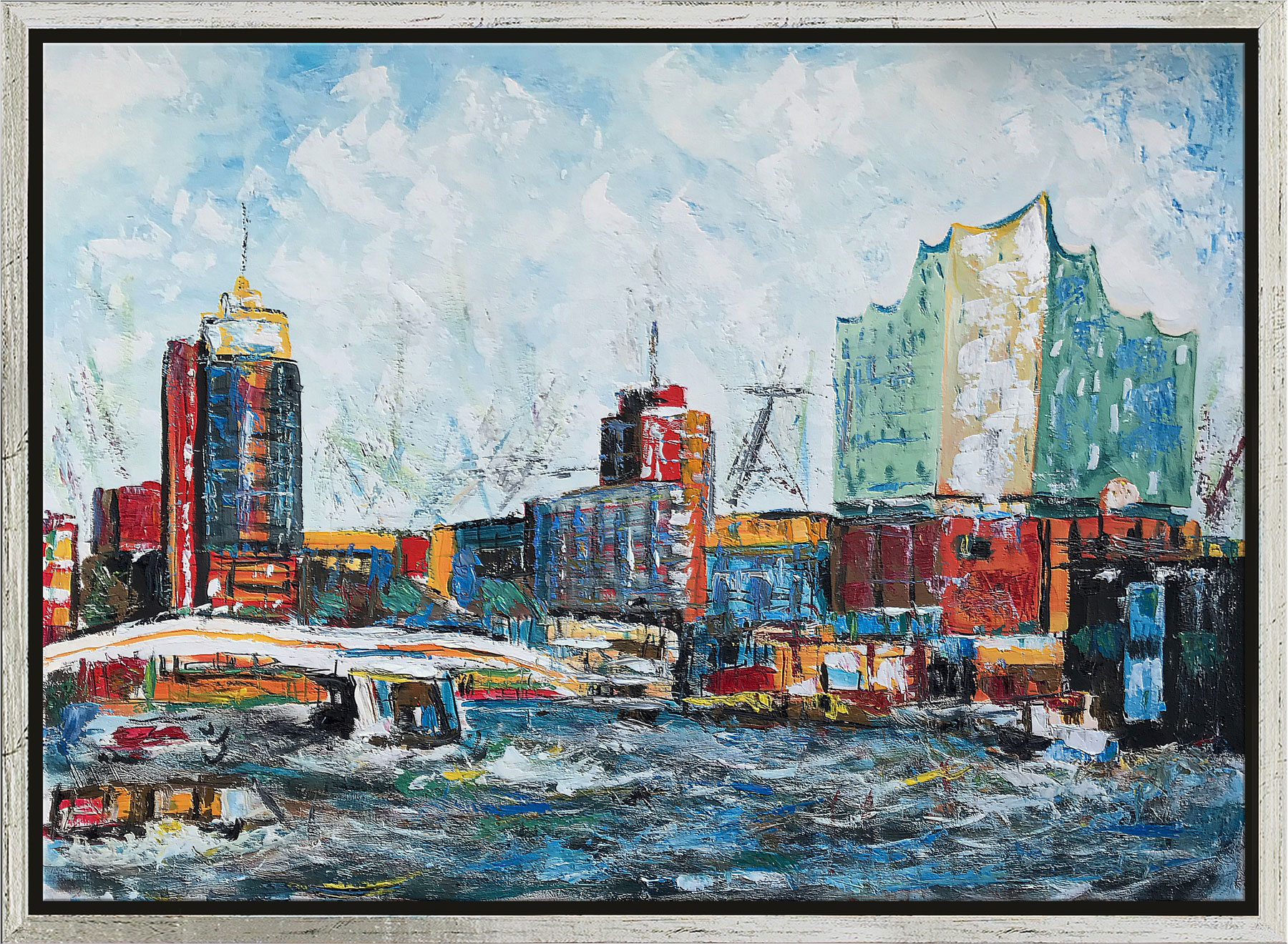 Asghar Keyhanian: Bild 'Hamburger Hafen - Elbphilharmonie' (2020), gerahmt