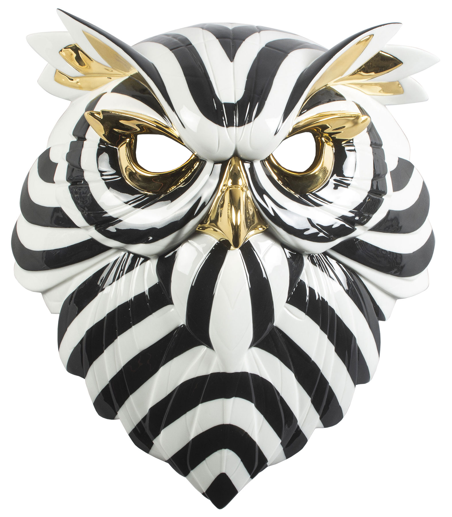 Lladró: Wandobjekt 'Owl Mask Black and Gold', Porzellan