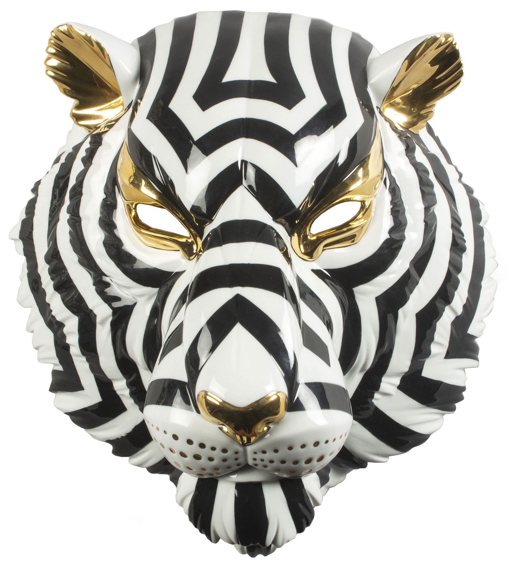 Lladró: Wandobjekt 'Tiger Mask Black and Gold', Porzellan