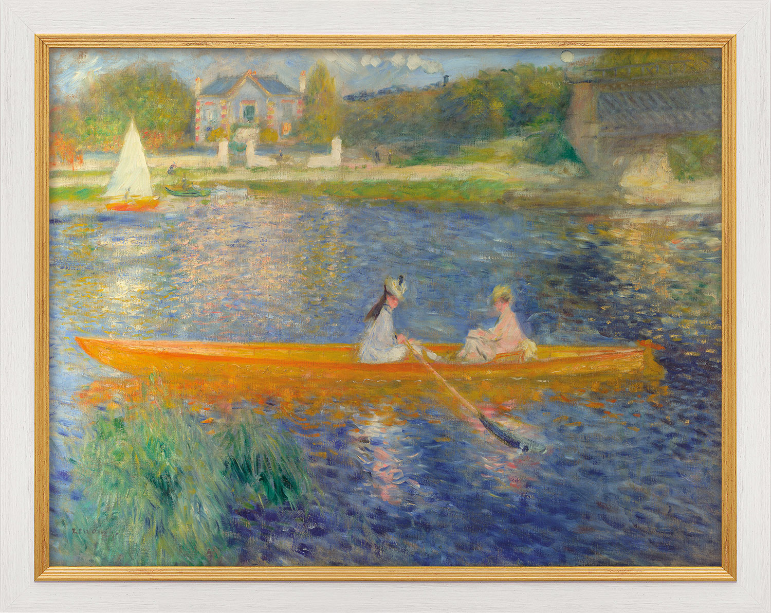 Auguste Renoir: Bild 'Das Ruderboot (La Yole)' (1875), Version weiß-goldfarben gerahmt