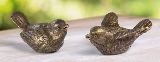 2 Gartenskulpturen 'Vogelpaar' im Set, Bronze