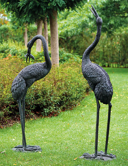 2 Gartenskulpturen 'Kraniche' im Set, Bronze