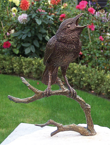 Gartenskulptur 'Vogel auf Ast', Bronze