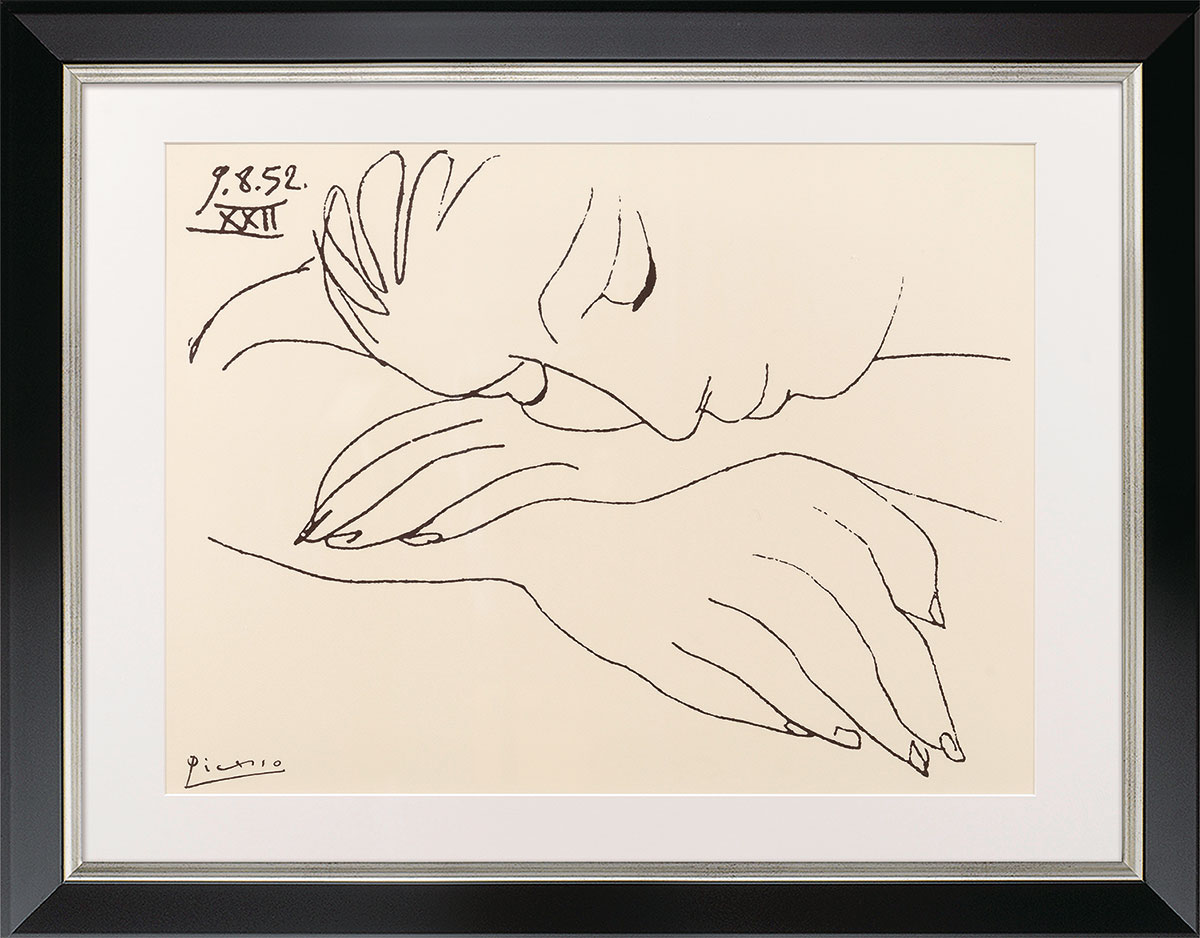 Pablo Picasso: Bild 'War and Peace - Sleeping woman' (1952), Version schwarz-silberfarben gerahmt