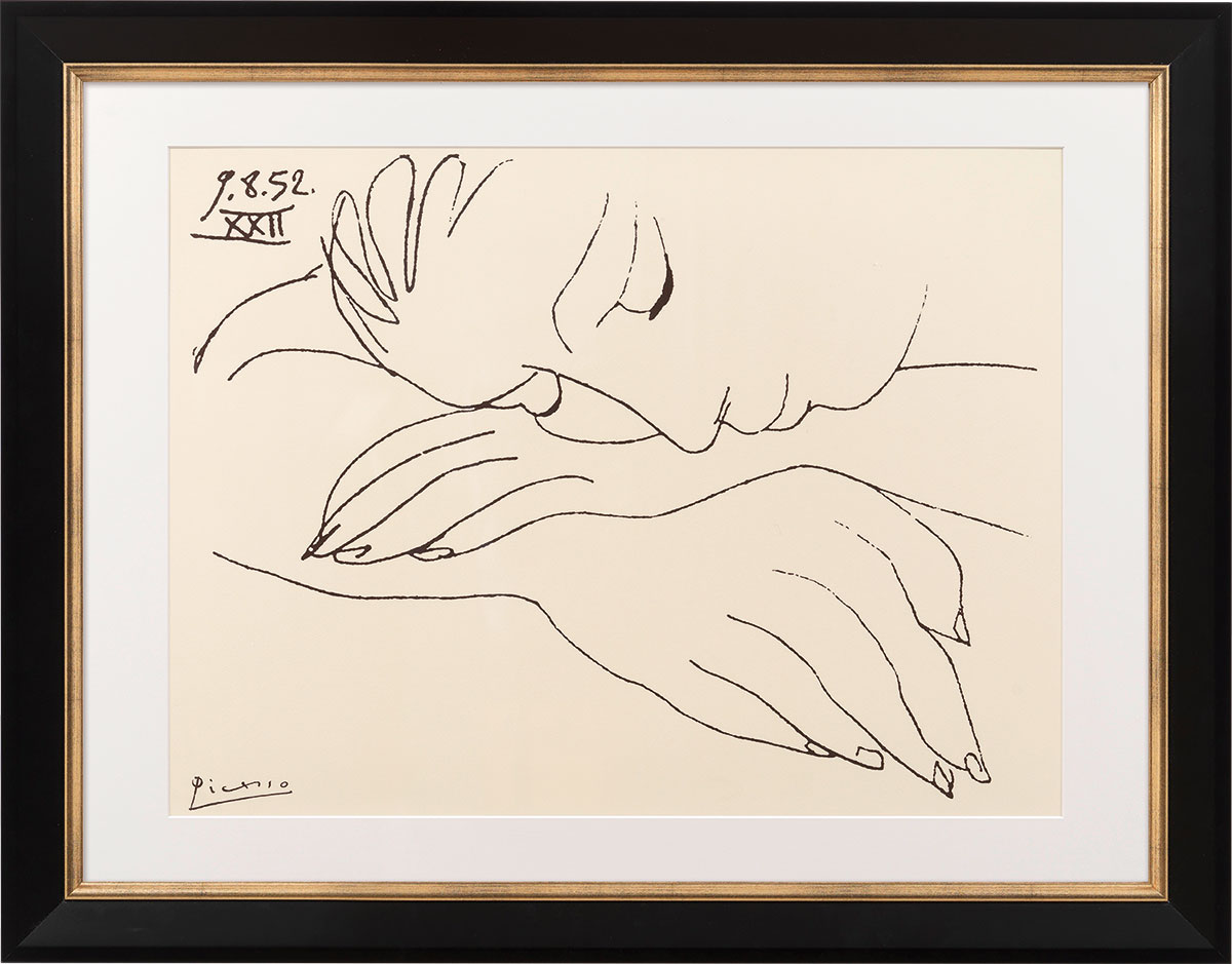 Pablo Picasso: Bild 'War and Peace - Sleeping woman' (1952), Version schwarz-goldfarben gerahmt