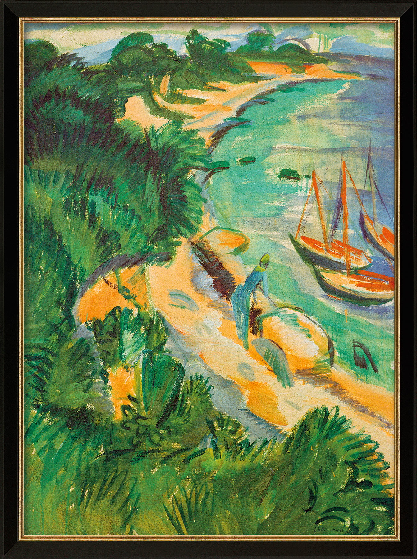 Ernst Ludwig Kirchner: Bild 'Fehmarnbucht mit Booten' (1913), gerahmt