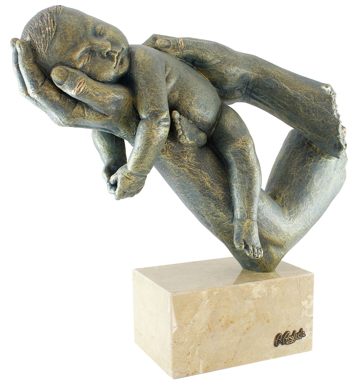 Angeles Anglada: Skulptur 'Mutter und Kind', Kunstguss Steinoptik