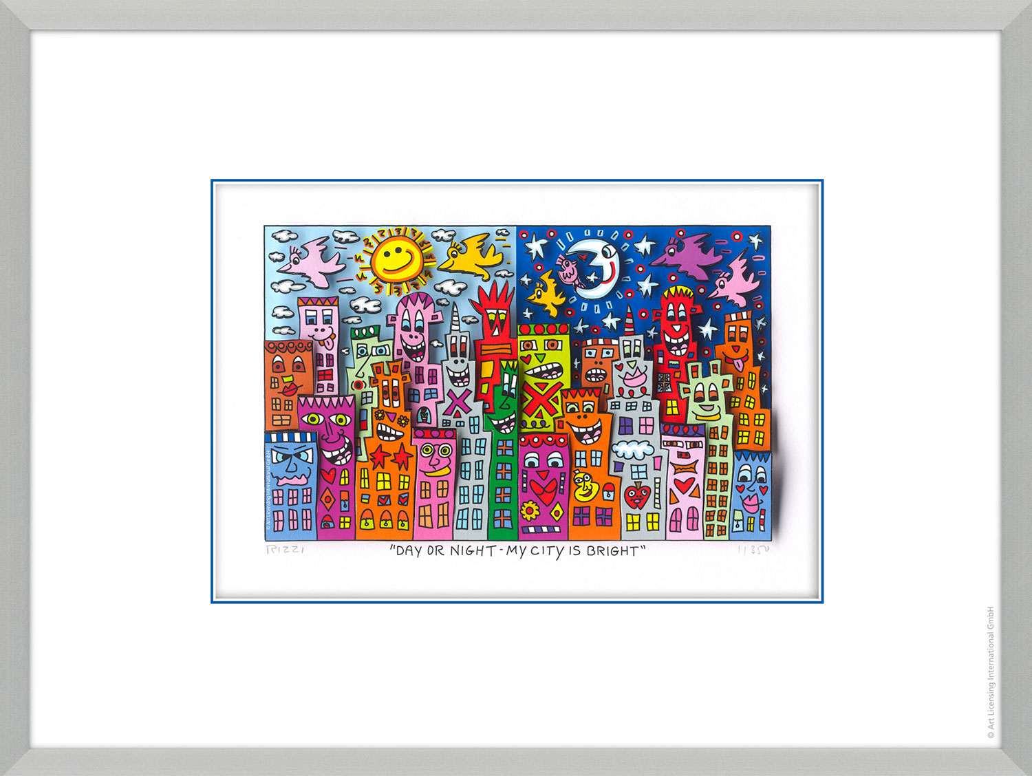 James Rizzi: 3D-Bild 'Day or Night - My City is Bright' (2019), gerahmt