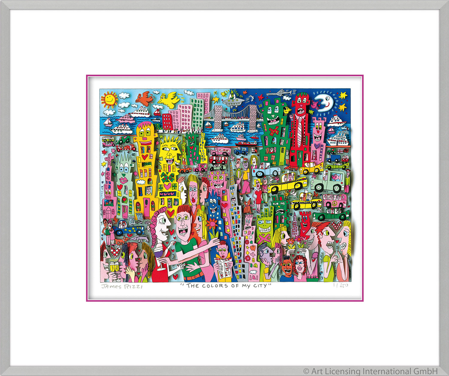 James Rizzi: 3D-Bild 'The Colors of my City' (2017), gerahmt