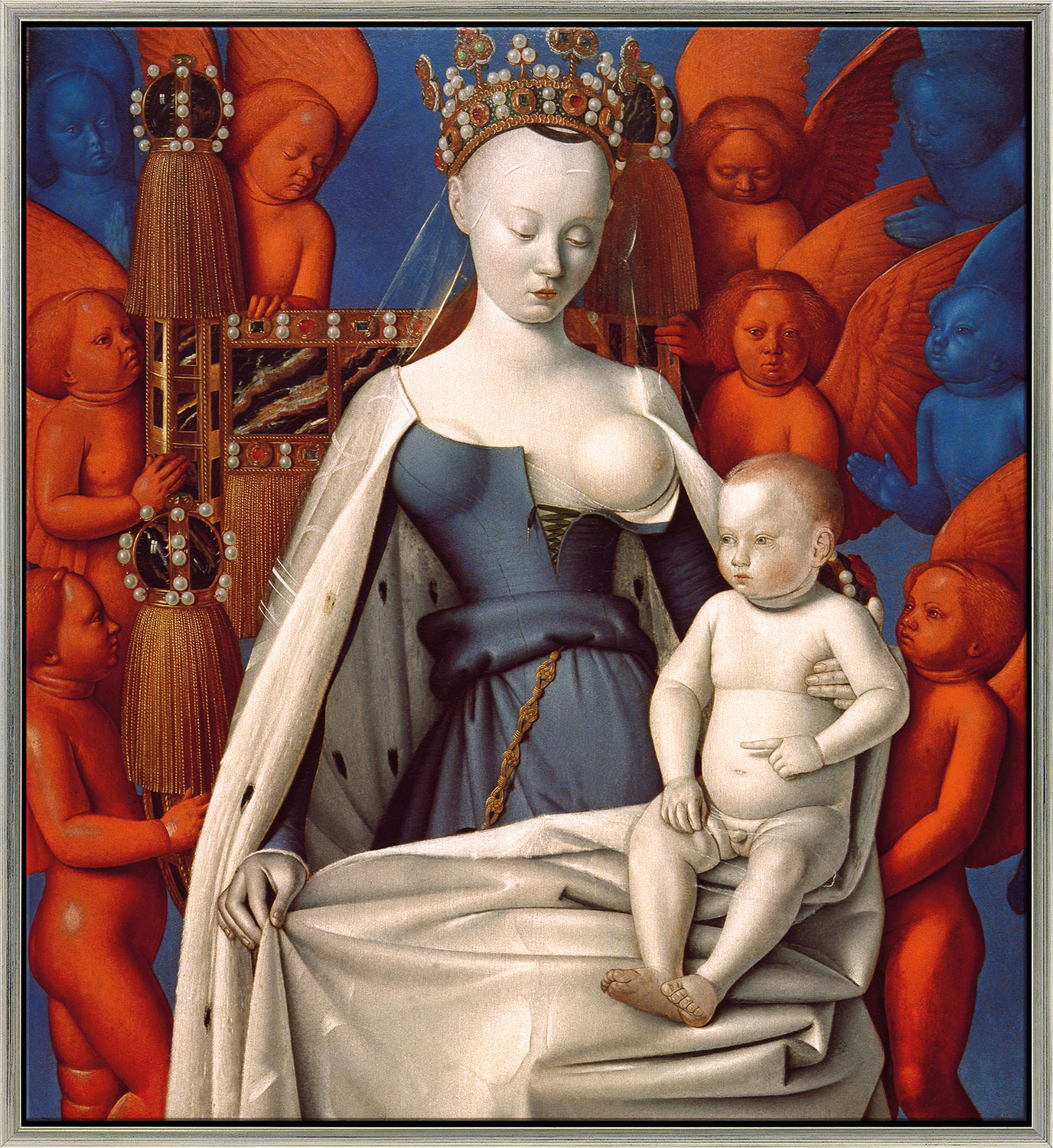 Jean Fouquet: Bild 'Madonna umgeben von Cherubim und Seraphim' (um 1450), Version silberfarben gerahmt