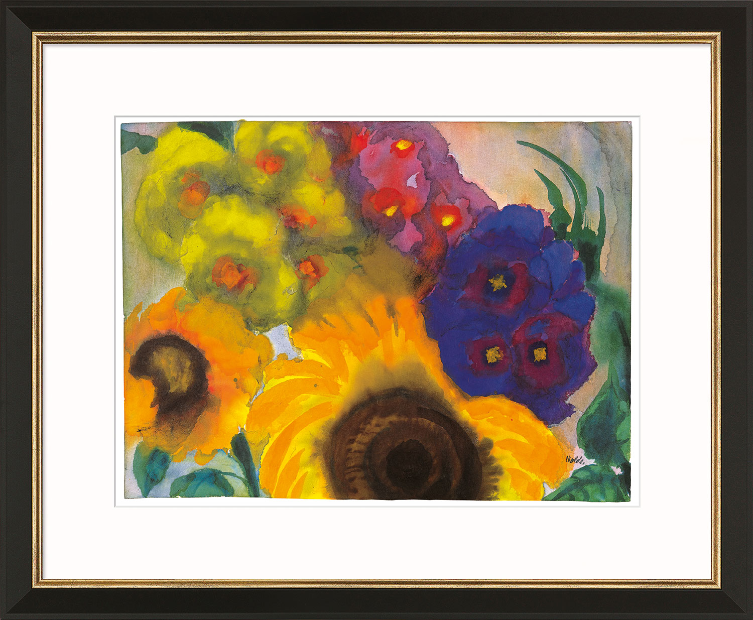 Emil Nolde: Bild 'Sommerblumen', Version schwarz-goldfarben gerahmt