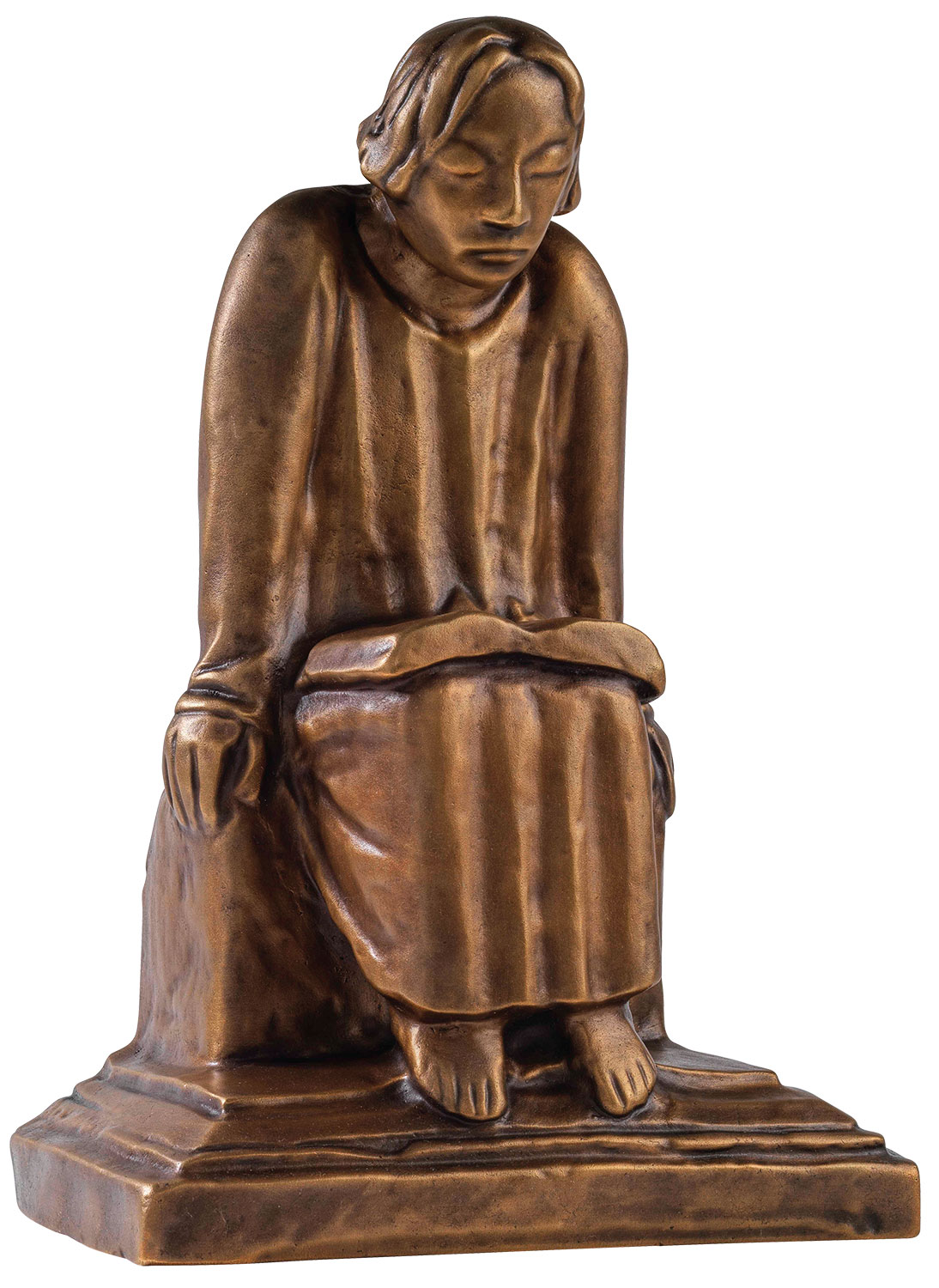 Ernst Barlach: Holzskulptur 'Lesender Klosterschüler' (1930), Reduktion in Bronze