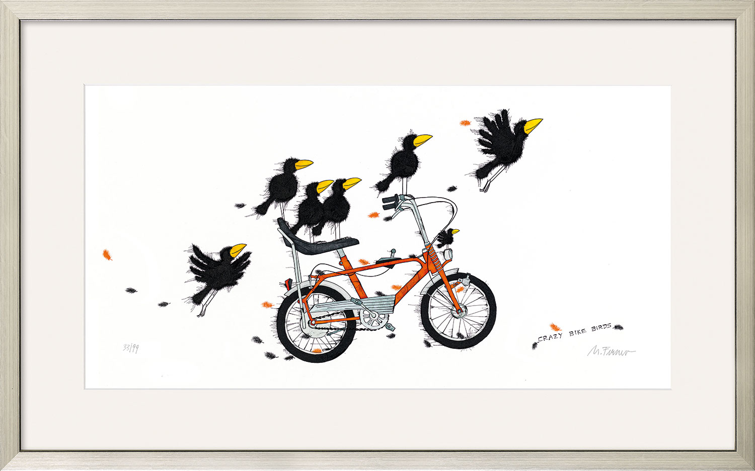 Michael Ferner: Bild 'Crazy Bike Birds' (2021), gerahmt