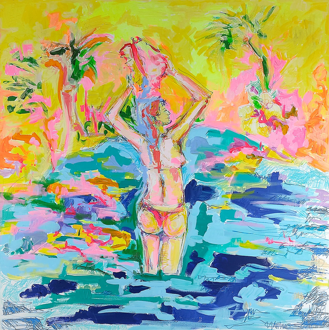 Nicole Leidenfrost: Bild 'Frau am Strand mit Muschel' (2011) (Original / Unikat), auf Keilrahmen