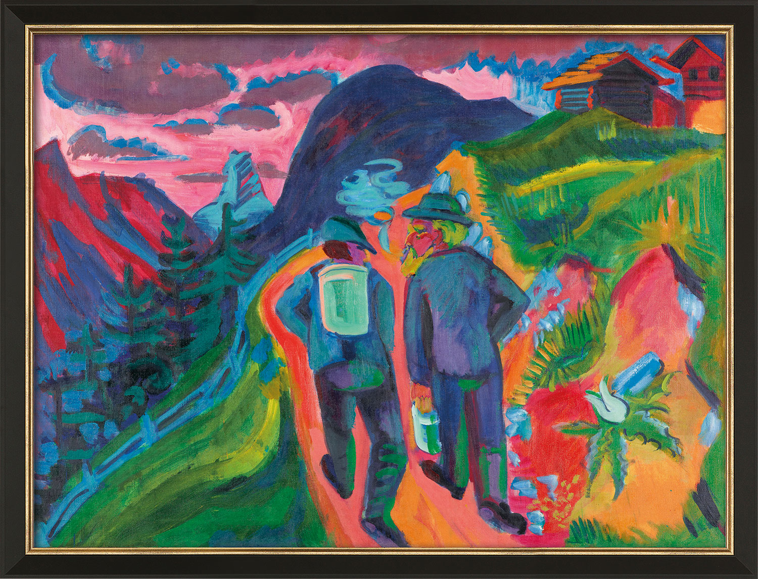 Ernst Ludwig Kirchner: Bild 'Alpweg nach dem Gewitter' (um 1923/24), Version schwarz-goldfarben gerahmt