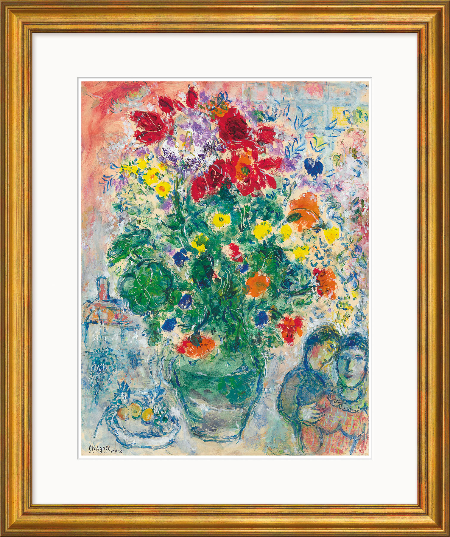 Marc Chagall: Bild 'Bouquet de Renoncules' (1968), Version goldfarben gerahmt