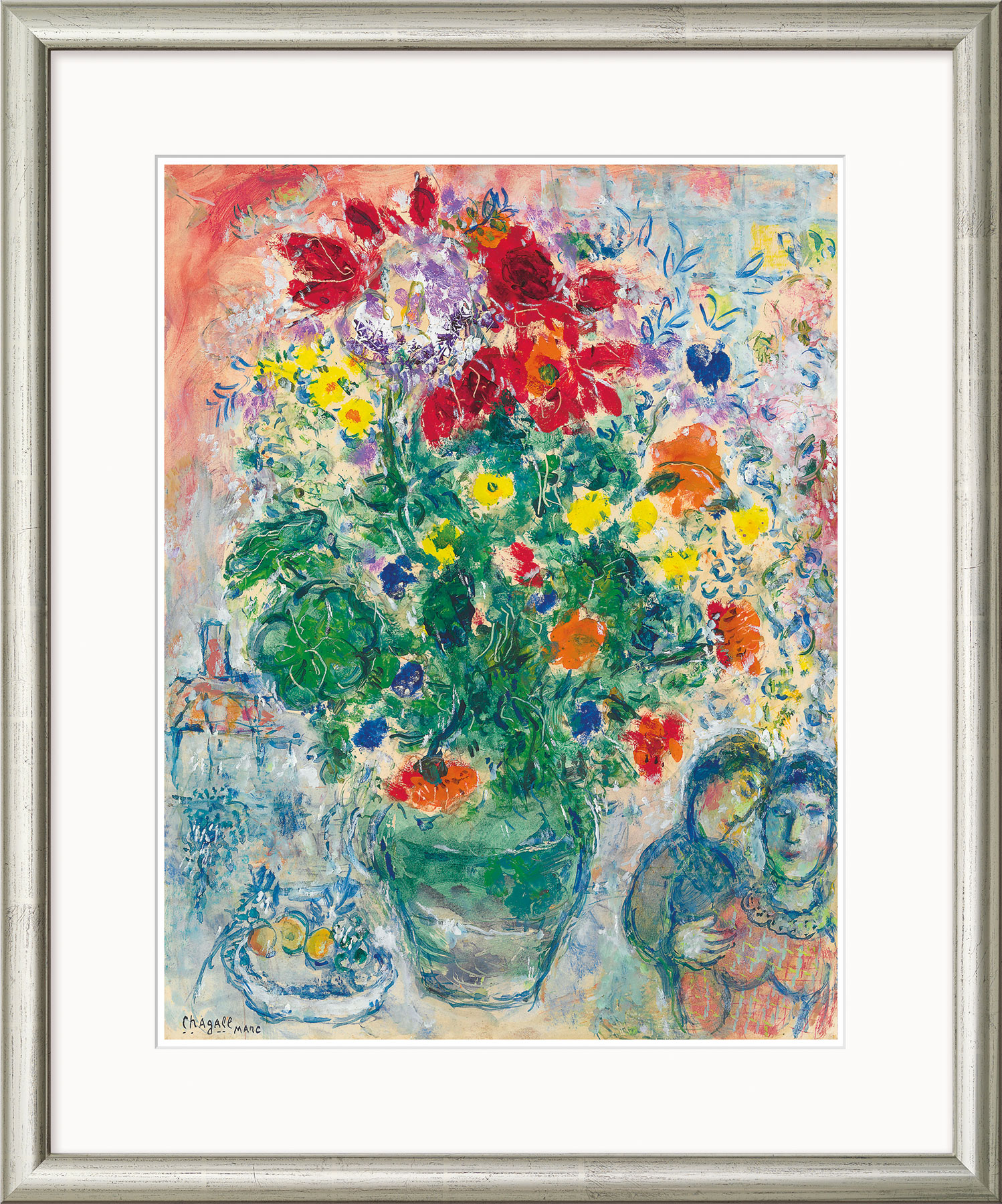 Marc Chagall: Bild 'Bouquet de Renoncules' (1968), Version silberfarben gerahmt