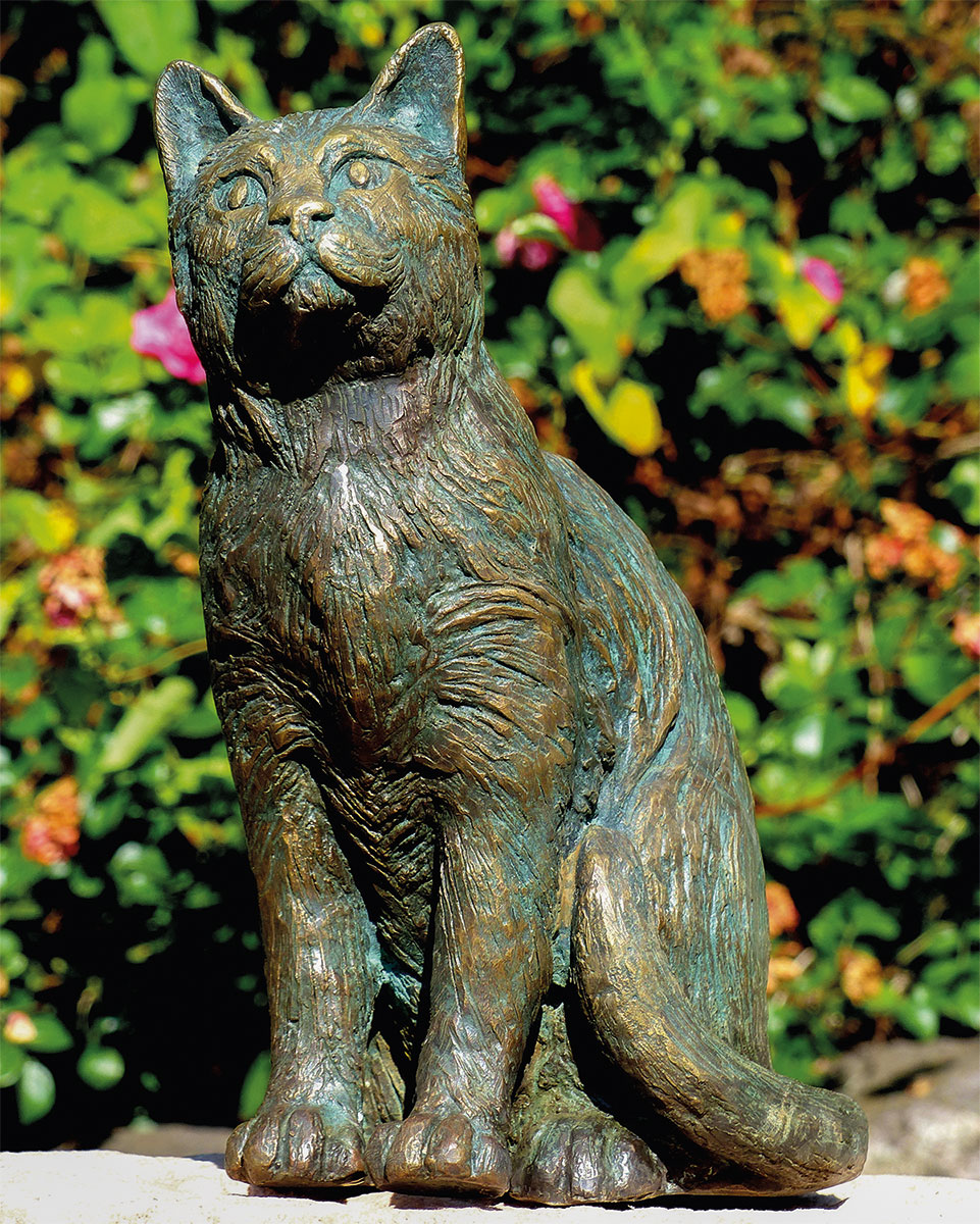 Gartenskulptur 'Sitzende Katze', Bronze
