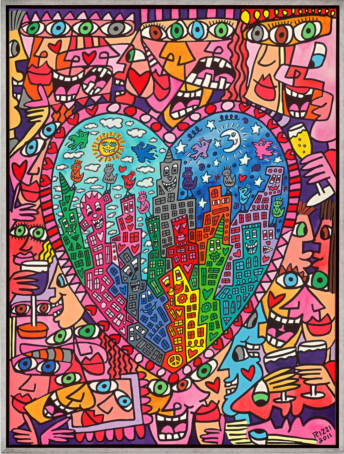 James Rizzi: Bild 'It's Heart not to Love my City' (2021), gerahmt