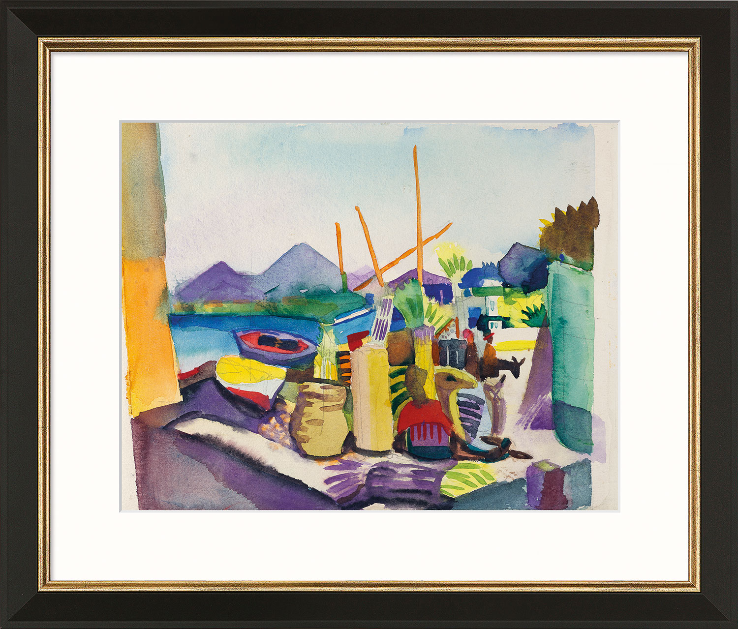 August Macke: Bild 'Landschaft bei Hammamet' (1914), Version schwarz-goldfarben gerahmt