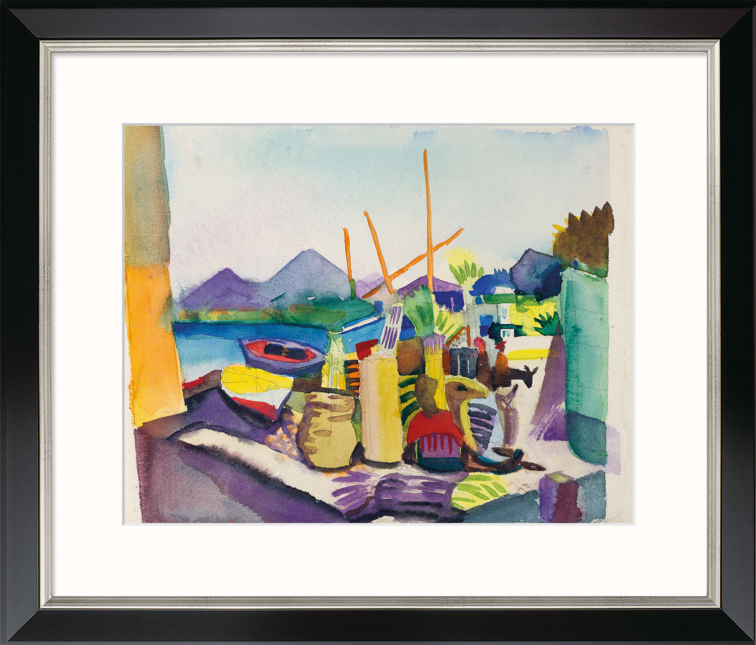 August Macke: Bild 'Landschaft bei Hammamet' (1914), Version schwarz-silberfarben gerahmt