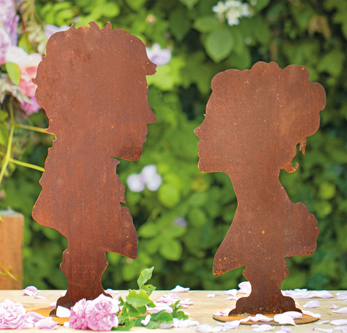 2 Gartenfiguren / Silhouetten 'Sissi und Franz' im Set, Gartenskulptur